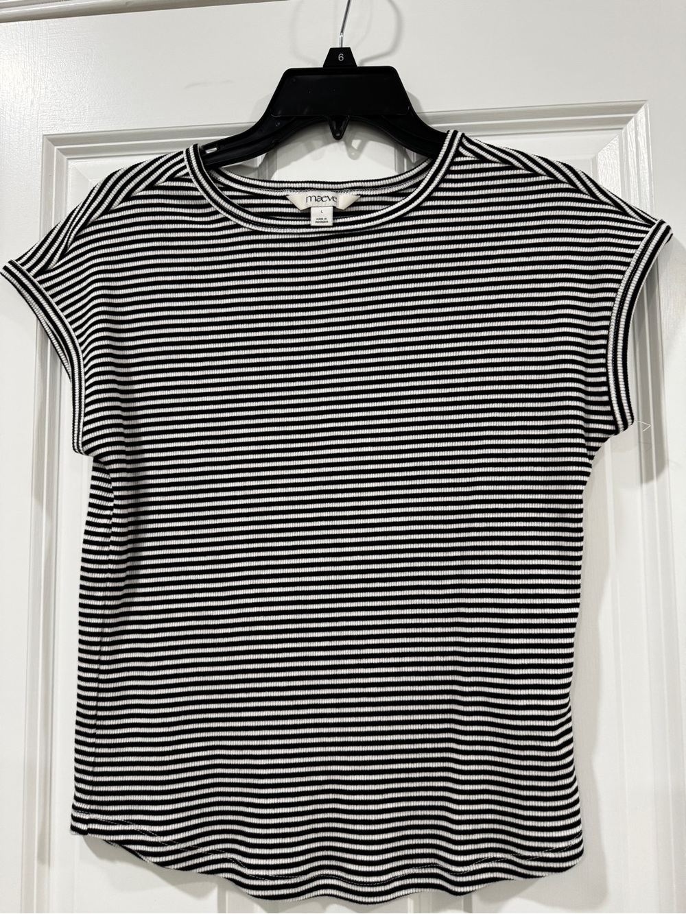 Maeve Black and White Striped Short Sleeve Tee